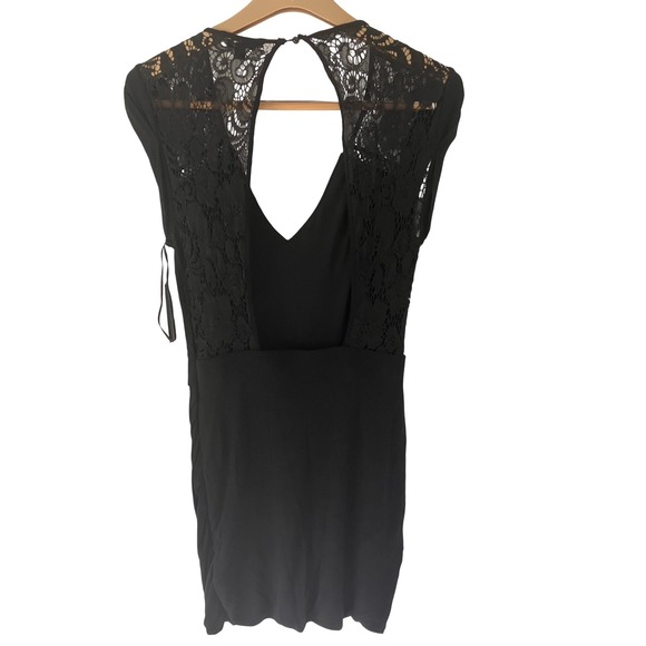 Guess Black Lace Open Back Ruched Bodycon Cocktail Party Dress size large - Picture 3 of 7